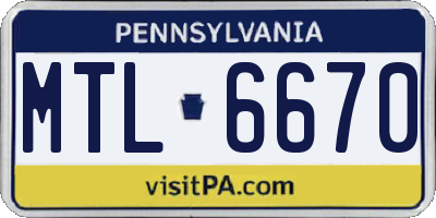 PA license plate MTL6670