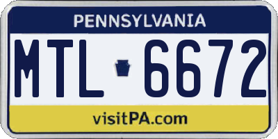 PA license plate MTL6672
