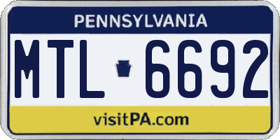PA license plate MTL6692
