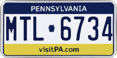 PA license plate MTL6734