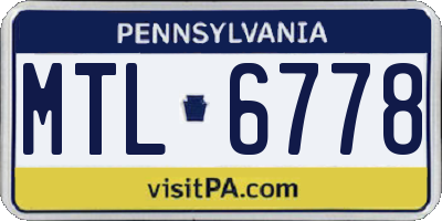 PA license plate MTL6778