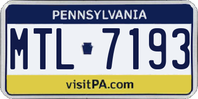 PA license plate MTL7193