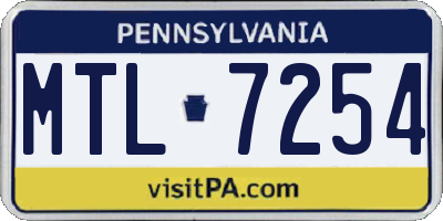 PA license plate MTL7254