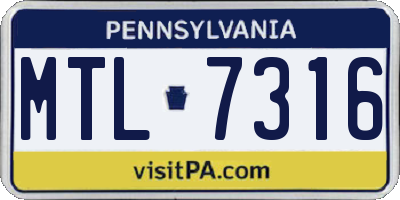 PA license plate MTL7316