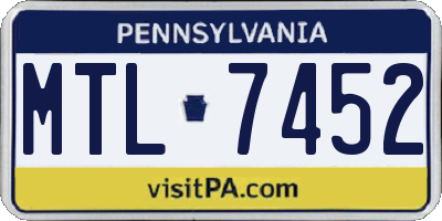 PA license plate MTL7452