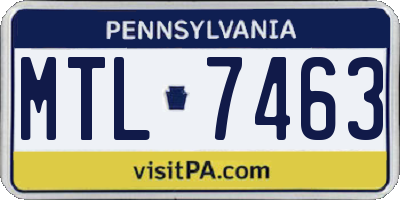 PA license plate MTL7463