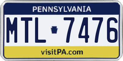 PA license plate MTL7476