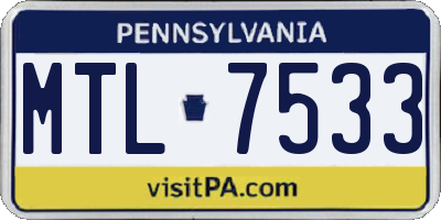 PA license plate MTL7533