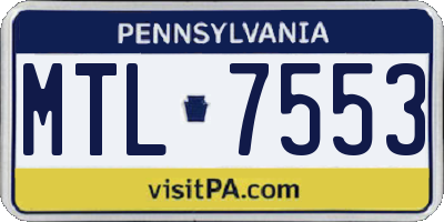PA license plate MTL7553