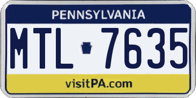 PA license plate MTL7635