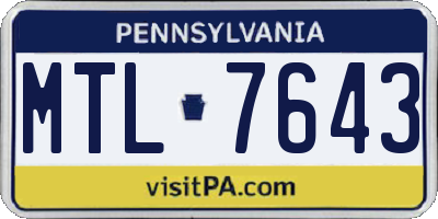 PA license plate MTL7643