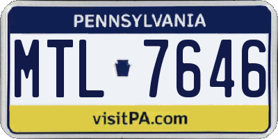 PA license plate MTL7646