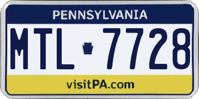 PA license plate MTL7728