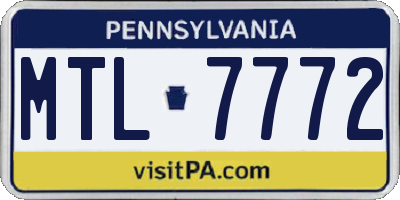 PA license plate MTL7772