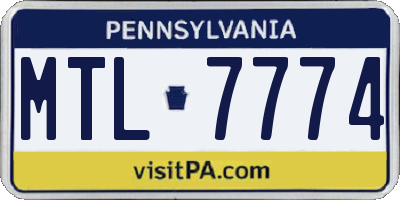 PA license plate MTL7774