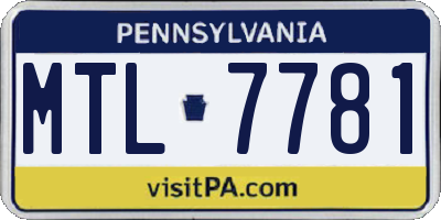 PA license plate MTL7781