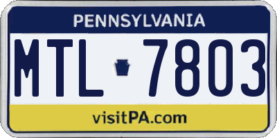 PA license plate MTL7803