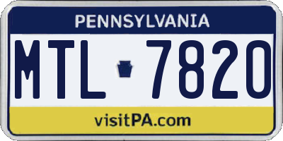 PA license plate MTL7820