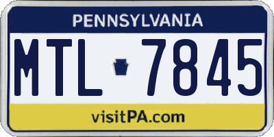 PA license plate MTL7845