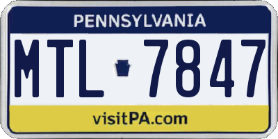 PA license plate MTL7847