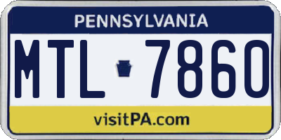 PA license plate MTL7860