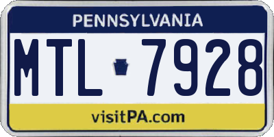 PA license plate MTL7928