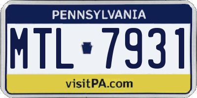 PA license plate MTL7931