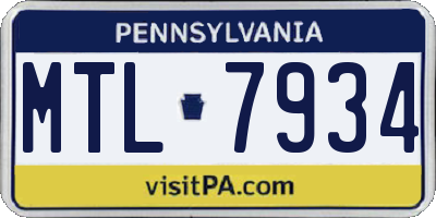 PA license plate MTL7934