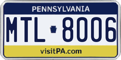 PA license plate MTL8006