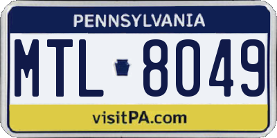 PA license plate MTL8049