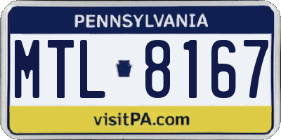 PA license plate MTL8167
