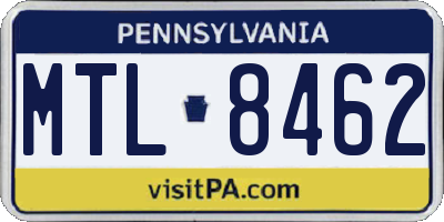 PA license plate MTL8462