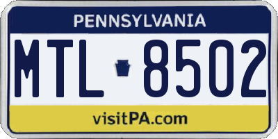 PA license plate MTL8502