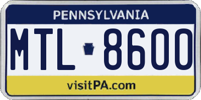 PA license plate MTL8600
