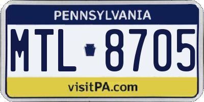 PA license plate MTL8705