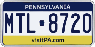 PA license plate MTL8720