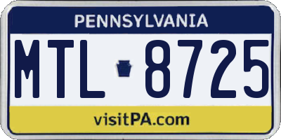 PA license plate MTL8725