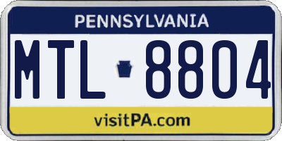 PA license plate MTL8804