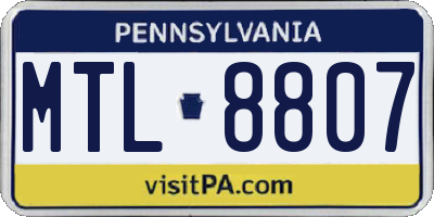 PA license plate MTL8807
