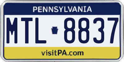 PA license plate MTL8837