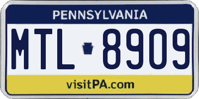 PA license plate MTL8909