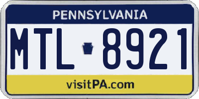 PA license plate MTL8921