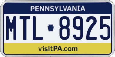 PA license plate MTL8925