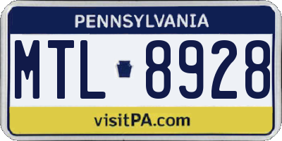 PA license plate MTL8928