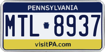 PA license plate MTL8937