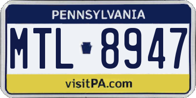 PA license plate MTL8947