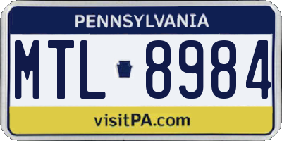 PA license plate MTL8984