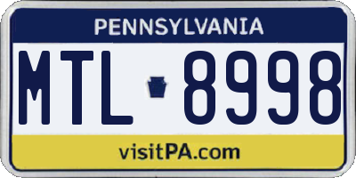 PA license plate MTL8998