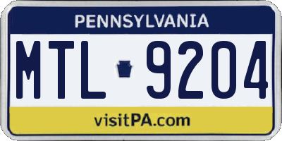 PA license plate MTL9204