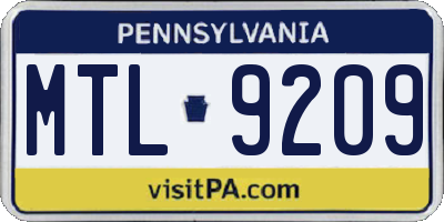 PA license plate MTL9209